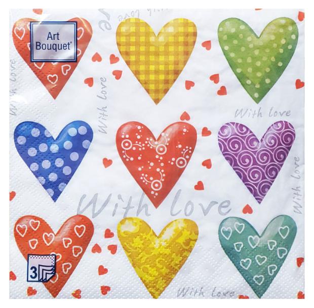Салфетки одноразовые Bouquet бумажные трехслойные 33х33 см Разноцветные сердечки, 20 шт
Салфетки одноразовые Bouquet бумажные трехслойные 33х33 см Разноцветные сердечки, 20 шт