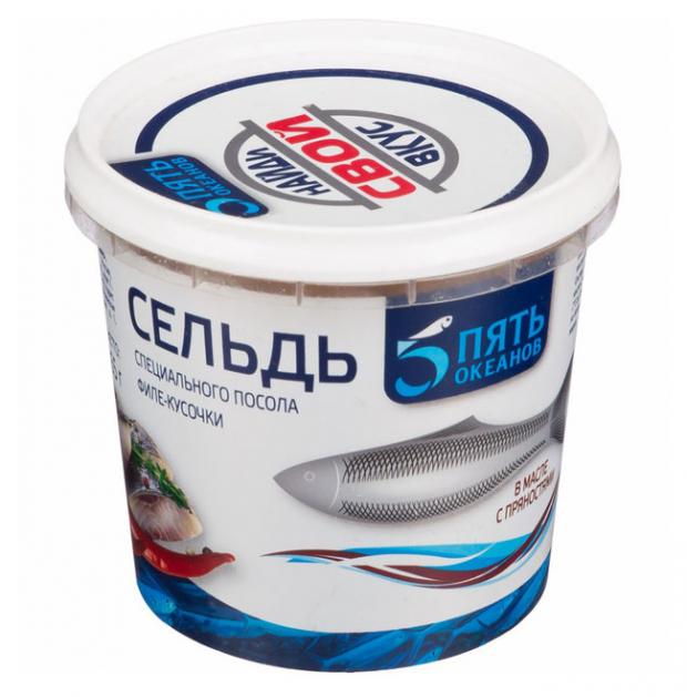Сельдь специального посола «5 Океанов» в винном маринаде с маслом филе кусочки, 365 г
Сельдь специального посола «5 Океанов» в винном маринаде с маслом филе кусочки, 365 г
