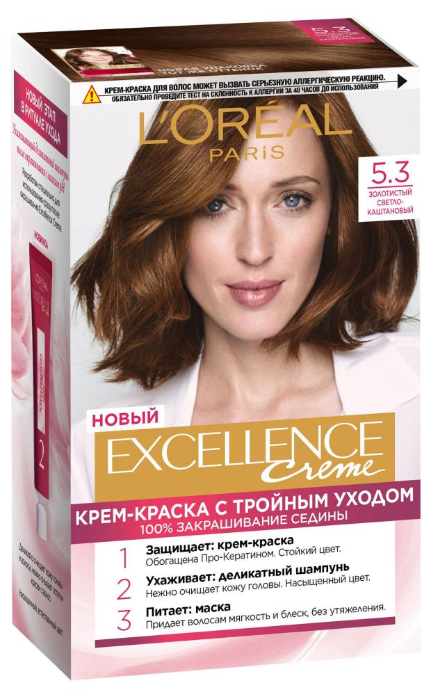 Крем-краска для волос L'Oreal Paris Стойкая Excellence 5.3 Светло-каштановый Золотистый
Крем-краска для волос L'Oreal Paris Стойкая Excellence 5.3 Светло-каштановый Золотистый