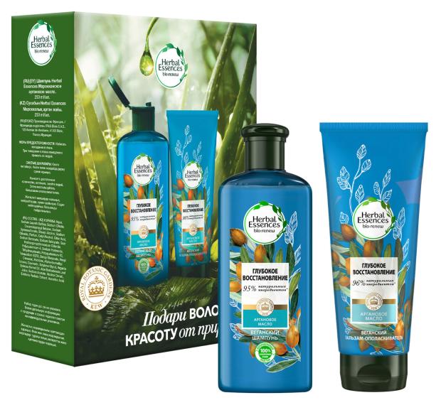 Подарочный набор Herbal Essences Глубокое восстановление, Шампунь 250 мл + Бальзам-ополаскиватель для волос 180 мл
Подарочный набор Herbal Essences Глубокое восстановление, Шампунь 250 мл + Бальзам-ополаскиватель для волос 180 мл