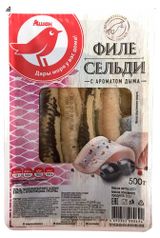 Филе сельди АШАН Красная птица в масле с ароматом дыма, 500 г