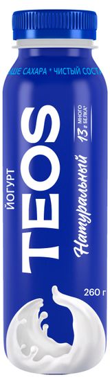 Йогурт греческий питьевой TEOS Active натуральный без добавления сахара 2% Беларусь, 260 г