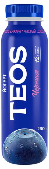Йогурт греческий питьевой TEOS Active со вкусом черники 1,8% Беларусь, 260 г