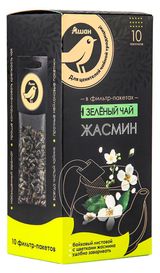 Чай зеленый в фильтрах АШАН Золотая птица с жасмином для чайника, 10 шт х 5 г