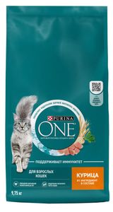 Сухой корм для взрослых кошек Purina ONE с курицей, 9,75 кг