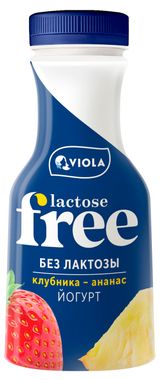Йогурт питьевой Viola Lactose Free клубника ананас безлактозный 1,1% БЗМЖ, 270 г