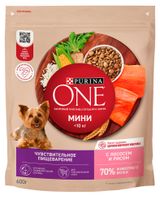 Сухой корм для собак Purina ONE с лососем и рисом, 600 г
