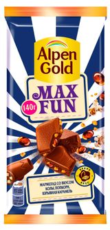 Шоколад молочный Alpen Gold Maxfun с мармеладом со вкусом колы и взрывной карамелью, 140 г