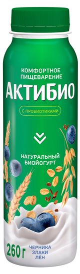 Йогурт питьевой «АктиБио» с черникой и 5 злаками 1,6% БЗМЖ 260 г