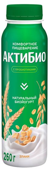 Йогурт питьевой «АктиБио» со злаками 1,6% БЗМЖ 260 г
