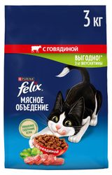 Сухой корм для взрослых кошек Felix Мясное Объедение с говядиной, 3 кг