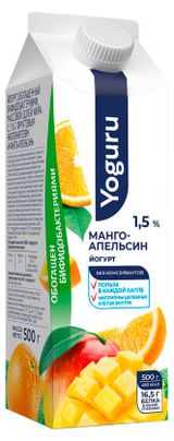 Йогурт питьевой Yoguru Манго Апельсин 1,5% Беларусь, 500 мл