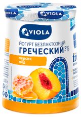 Йогург греческий густой Viola персик-мед безлактозный 3% БЗМЖ, 140 г