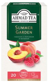 Чай травяной Ahmad Tea Summer Garden Гибискус с персиком и малиной в пакетиках, 20 шт х 1,8 г