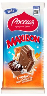 Шоколад молочный и белый «Россия - Щедрая душа!» Maxibon Сэндвич со вкусом карамели и мороженого, 198 г