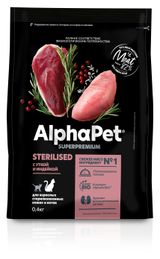 Сухой корм для стерилизованных кошек и кастрированных котов AlphaPet с уткой и индейкой, 400 г