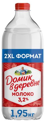 Молоко пастеризованное питьевое «Домик в деревне» нормализованное 3,2% БЗМЖ охлажденное, 1,9 л
