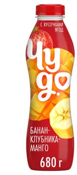 Йогурт питьевой «Чудо» банан клубника манго 1,9% БЗМЖ, 680 г