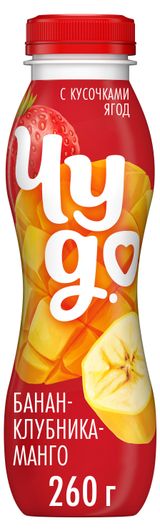 Йогурт питьевой «Чудо» банан клубника манго 1,9% БЗМЖ, 260 г