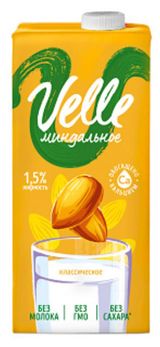 Напиток на растительной основе Velle Миндальное классическое без сахара 1,5%, 1 л