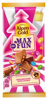 Шоколад молочный Alpen Gold MAXFUN с разноцветными драже, 140 г