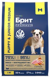 Сухой корм для щенков и молодых собак «Брит» Премиум Junior M с курицей, 1 кг