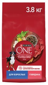 Сухой корм для собак Purina ONE с говядиной и рисом, 3.8 кг