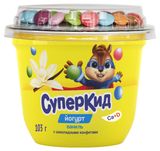 Йогурт густой ложковый детский «СуперКид» Ваниль с шоколадными конфетами для детей 2% БЗМЖ Беларусь, 103 г