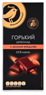 Шоколад горький АШАН Золотая птица с миндалем, 100 г