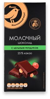 Шоколад молочный АШАН Золотая птица с цельным фундуком, 100 г