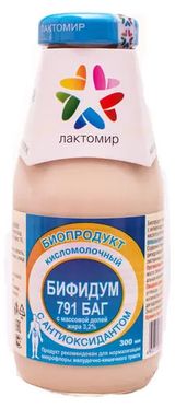 Изображение товара Биопродукт кисломолочный напиток «Лактомир» Бифидум 791 Баг с антиоксидантом 3,2% охлажденный, 300 мл