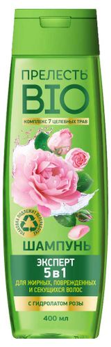 Изображение товара Шампунь для волос «Прелесть» Био с гидролатом розы 5в1 для поврежденных и секущихся волос, 400 мл