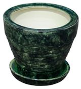 Изображение товара Горшок керамический с поддоном зеленый Ø14 см