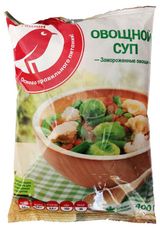 Изображение товара Овощная суповая смесь Овощной суп АШАН Красная птица морковь капуста цветная и брюссельская зеленый горошек фасоль стручковая лук замороженная, 400 г