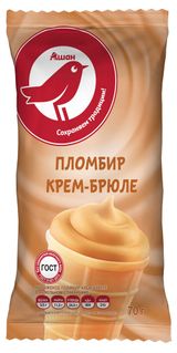 Изображение товара Мороженое молочное АШАН Красная птица Пломбир Крем-брюле БЗМЖ, 70 г