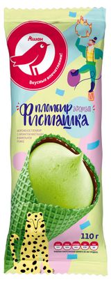 Изображение товара Мороженое АШАН Красная птица пломбир со вкусом фисташки рожок БЗМЖ, 110 г