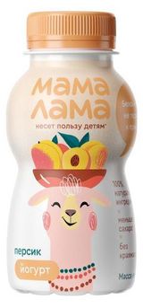 Изображение товара Йогурт питьевой детский «Мама Лама» персик 2,5% БЗМЖ, 200 г