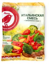 Изображение товара Овощная смесь АШАН Красная птица Итальянская мини морковь и кукуруза в початках с томатами замороженная, 400 г