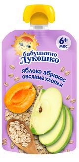Изображение товара Пюре «Бабушкино Лукошко» яблоко абрикос овсяные хлопья с 6 мес., 125 г