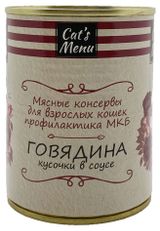 Изображение товара Консервы для взрослых кошек Cat`s Menu с говядиной кусочки в соусе профилактика МКБ, 340 г