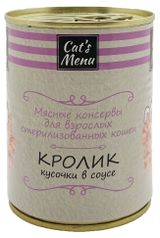 Изображение товара Консервы для взрослых стерилизованных кошек Cat`s Menu с кроликом кусочки в соусе, 340 г