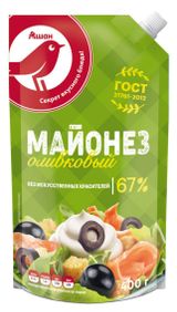 Изображение товара Майонез АШАН Красная птица Оливковый 67%, 400 мл