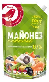 Изображение товара Майонез АШАН Красная птица Оливковый ГОСТ 67% охлажденный, 750 мл