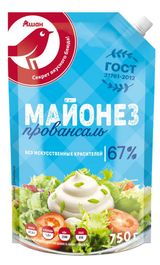 Изображение товара Майонез АШАН Красная птица Провансаль ГОСТ 67% охлажденный, 750 мл