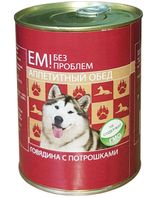 Изображение товара Консервы для собак «Ем Без Проблем» говядина с потрошками, 970 г