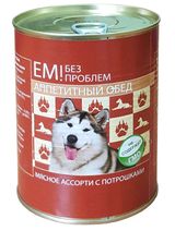 Изображение товара Консервы для собак «Ем Без Проблем» мясное ассорти с потрошками, 970 г