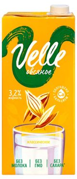 Изображение товара Напиток на растительной основе Velle Овсяное классическое без сахара 3,2%, 1 л