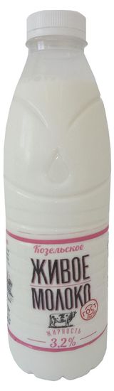 Изображение товара Молоко пастеризованное питьевое «Козельское молоко» нормализованное 3,2% ГОСТ БЗМЖ охлажденное, 930 г