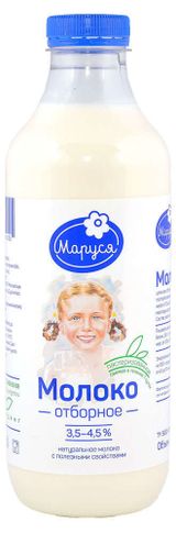 Изображение товара Молоко пастеризованное питьевое «Маруся» отборное цельное 3,5-4,5% БЗМЖ, 930 мл