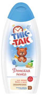 Изображение товара Детская пенка для мытья волос и тела «Тик-Так» зеленое яблоко с пшеницей 0+, 350 мл